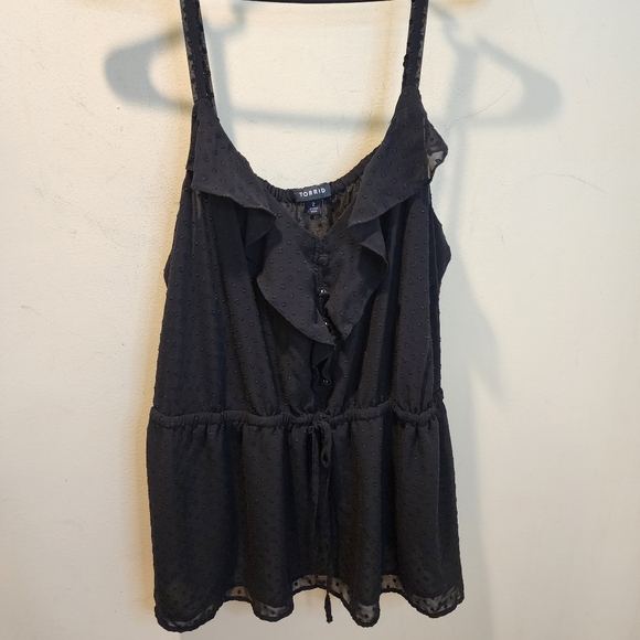 Torrid Black Ruffle Detail Women's Plus Size Tank Top 2 - Picture 10 of 11